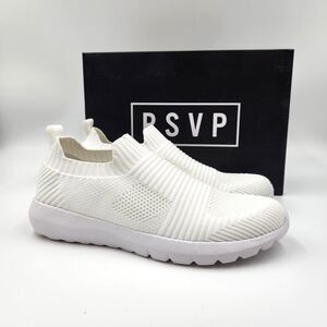RSVP Women White Knit Joanne Comfort Athletics Pull-On Sneakers Size US 8M